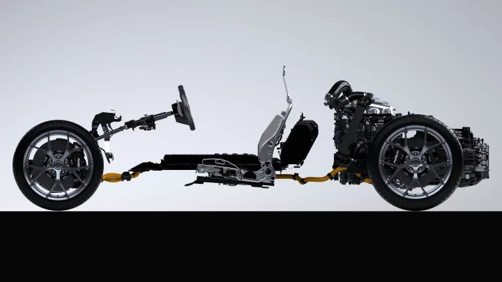 Vista despiezada del conjunto motor del Honda NSX.