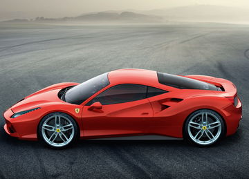 Vista lateral del Ferrari 488, destacando su diseño aerodinámico y llantas deportivas.