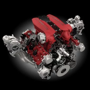 Vista del motor V8 biturbo del Ferrari 488, un propulsor que define su rendimiento estelar.