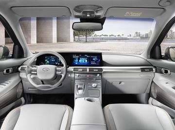 Vista detallada del motor Hyundai NEXO, propulsión de hidrógeno.