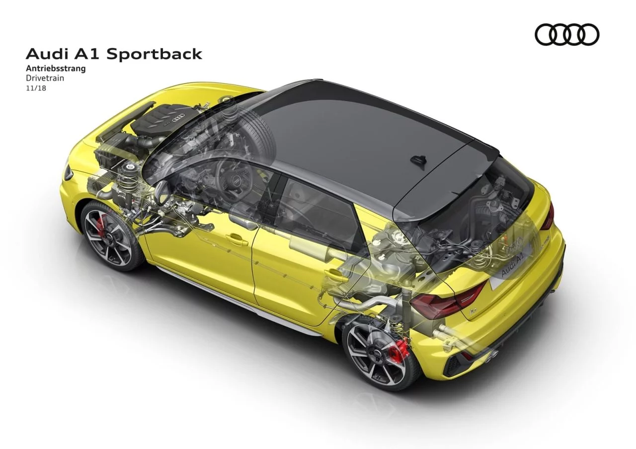 Vista aérea del Audi A1 mostrando su diseño de techo y líneas laterales.