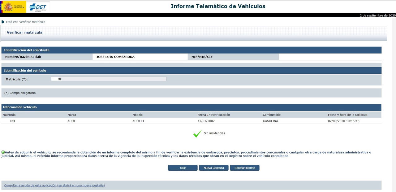 Informe Vehiculo Dgt Reducido Modelo