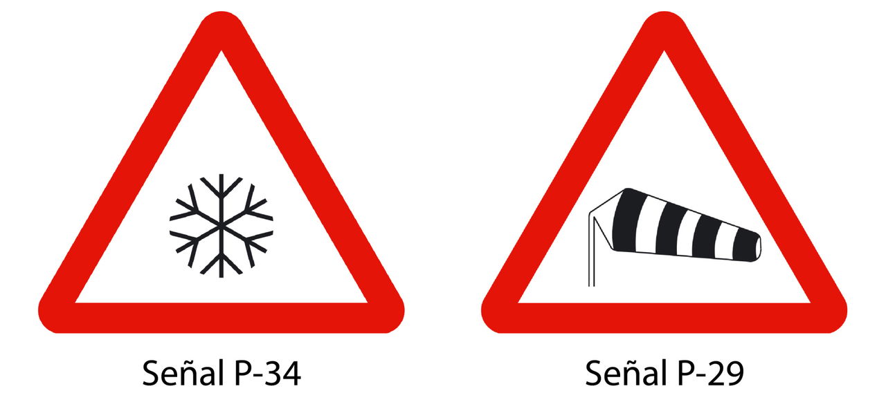 Senal P29 Viento Lateral P34 Pavimento Deslizante