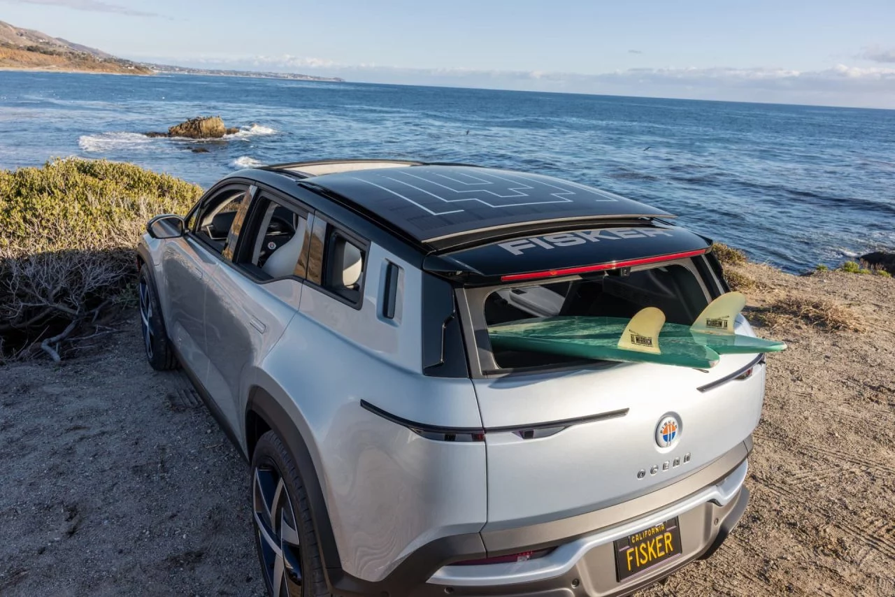 Fisker Ocean Silver In Leo Carrilo Beach; Golden Hour