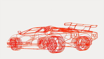 Dibujo técnico que muestra la silueta lateral de un coche deportivo, destacando su aerodinámica.