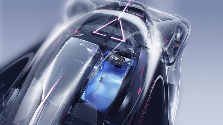 Ilustración avanzada de concepto automotriz mostrando líneas aerodinámicas.