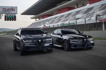 Alfa Romeo Giulia y Stelvio Quadrifoglio lucen su diseño deportivo en pista.