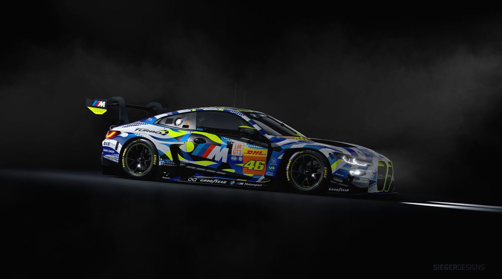 BMW M4 LMGT3 del WRT compitiendo en Le Mans 2024, perspectiva lateral.