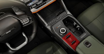 Vista cercana de los controles centrales del Jeep Wagoneer S Trailhawk.