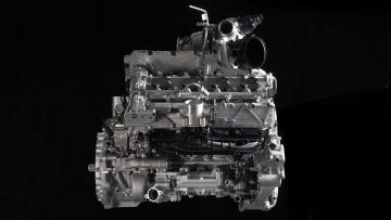 Vista del nuevo motor V8 híbrido de Lamborghini.