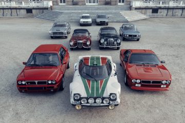 Vista aérea de una impresionante colección de Lancia históricos.