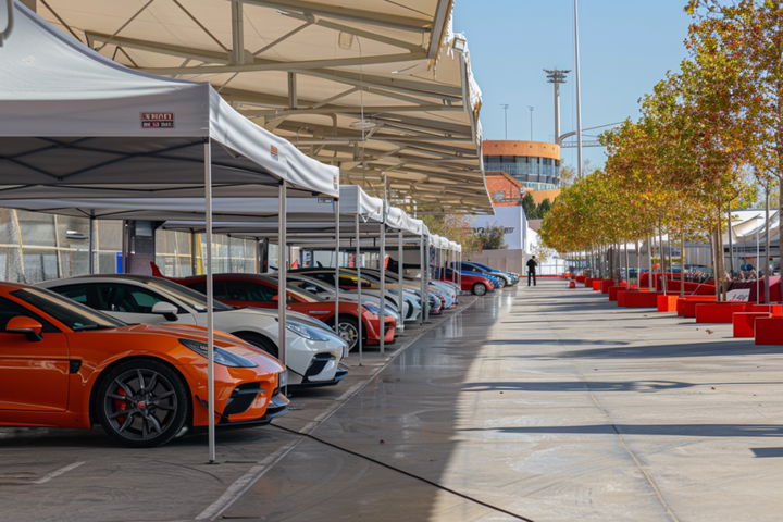 Vista lateral de vehículos en el Madrid Car Experience 2024.