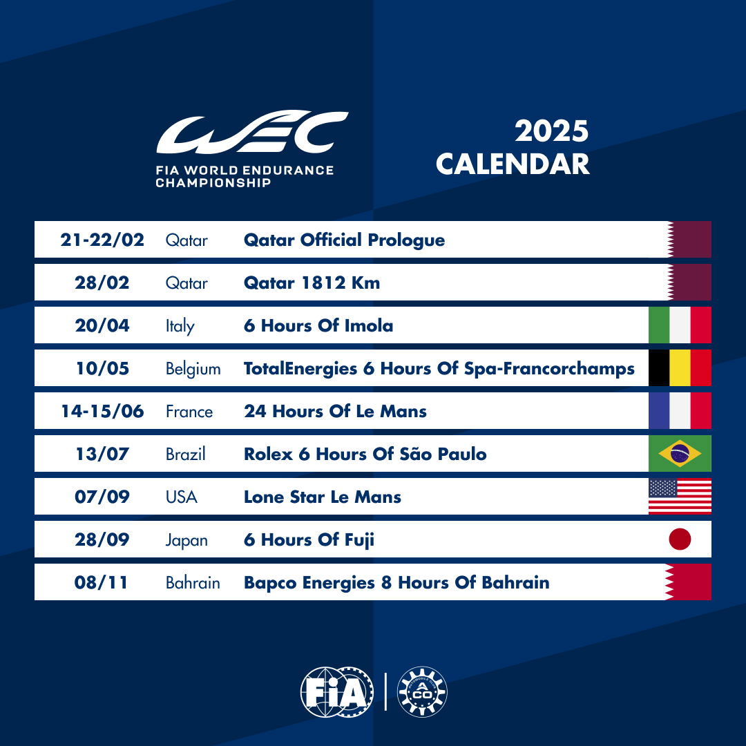 Calendario oficial del WEC para las 24 Horas de Le Mans 2025.