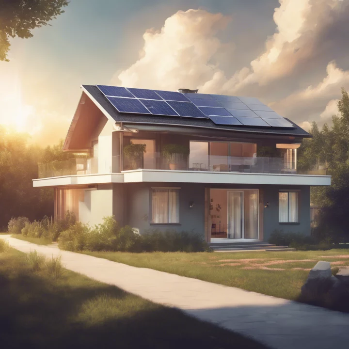 Vivienda sostenible con sistema solar integrado en el techo.