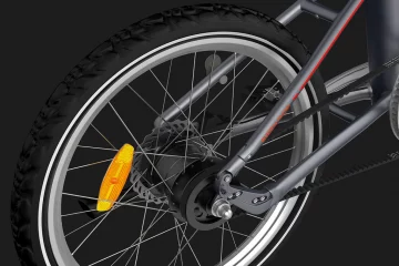 Detalle rueda trasera ebike, mecanismos precisión y diseño minimalista.