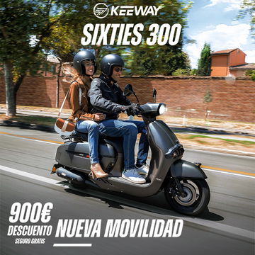 Keeway Sixties 300 muestra su silueta lateral en ambiente urbano.