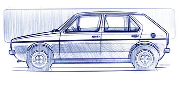 Boceto línea lateral Volkswagen Golf, ícono diseño compacto