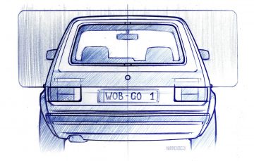 Dibujo técnico de la trasera del Volkswagen Golf MK2.