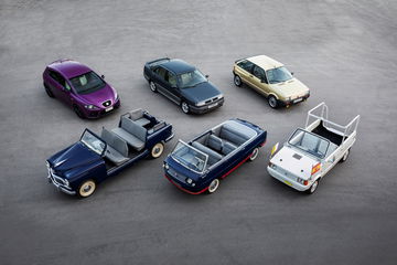 Vista de seis modelos emblemáticos de SEAT celebrando 70 años de historia.