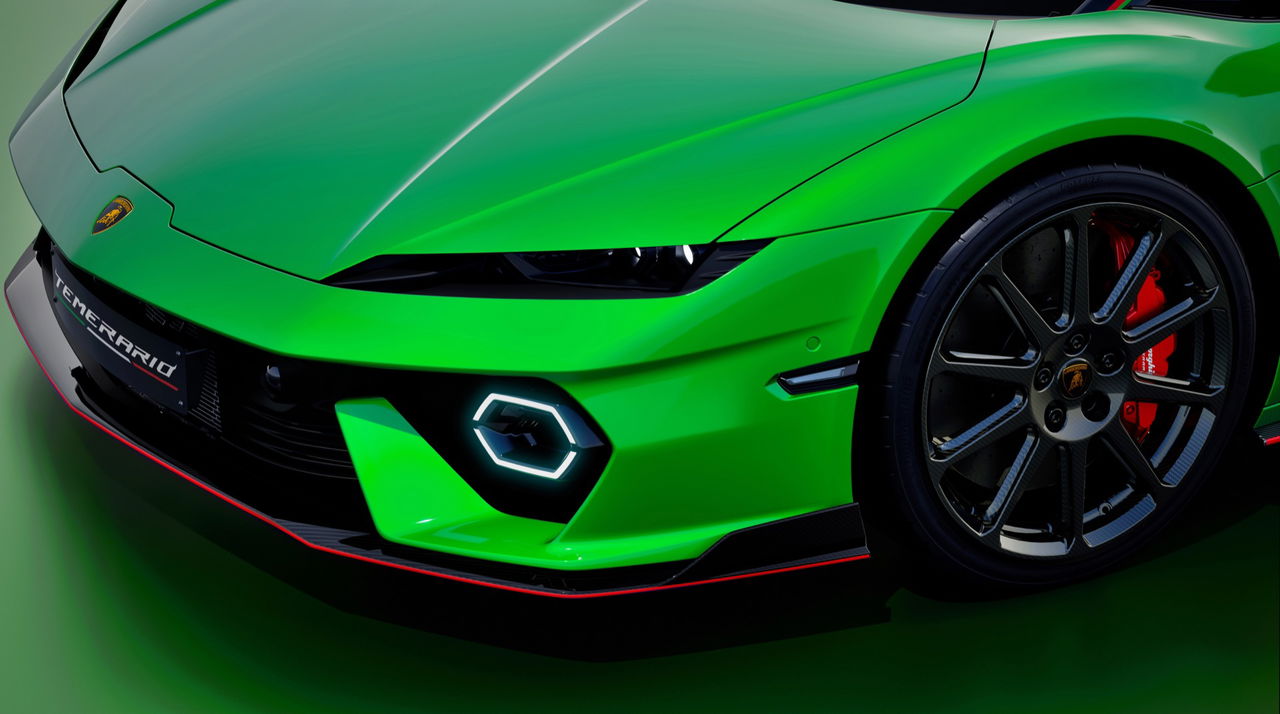 Perfil del Lamborghini Temerario en acabado Verde Mercurius.