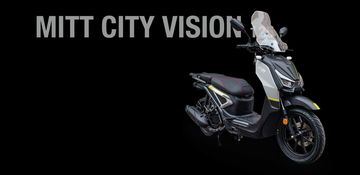 La nueva Mitt City Vision 125 se muestra en su perfil lateral, destacando su diseño urbano y moderno.