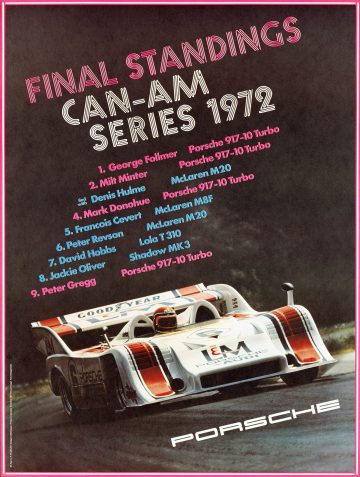 Cartel con clasificación de la serie Can-Am de 1972, destacando Porsche.