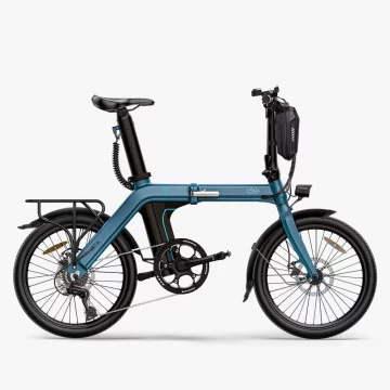 Bicicleta eléctrica Fiido D11 azul con diseño plegable y autonomía de 100 km.