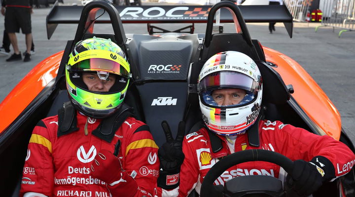 Sebastian Vettel y Mick Schumacher listos para competir en la Carrera de los Campeones 2019.