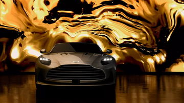 Aston Martin DB12 evocando Goldfinger con su frontal imponente.