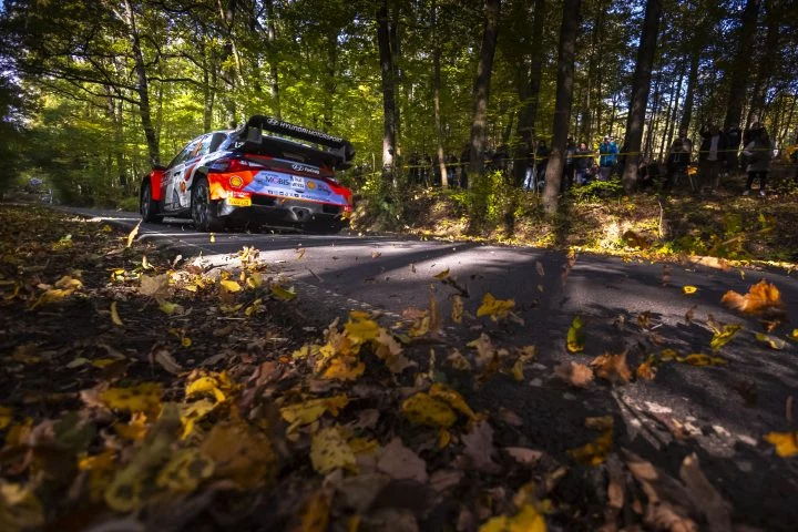 Dinámica de competición del Toyota en el Rally Centroeuropa 2024, en plena acción.