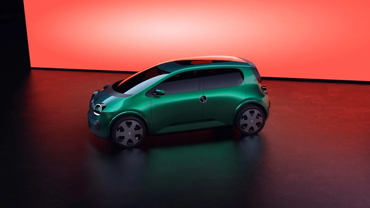 Renault Twingo 2024 en tonalidad verde, perfil que rememora los 90.