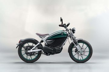 Concepto innovador de motocicleta eléctrica de nueva marca en estudio.