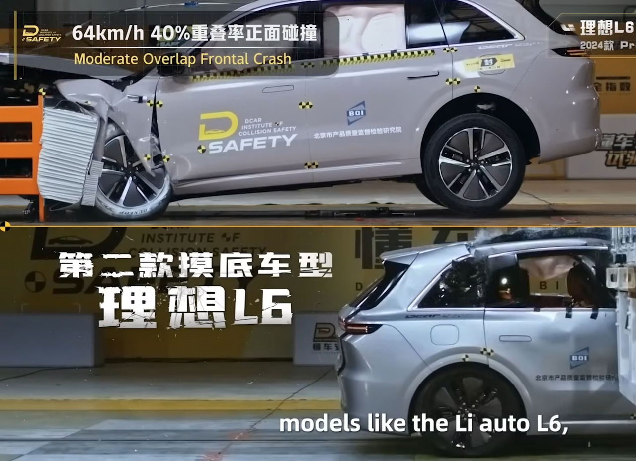 El Li Auto L6 se somete a un crash-test a 64 km/h, mostrando su desempeño en seguridad.