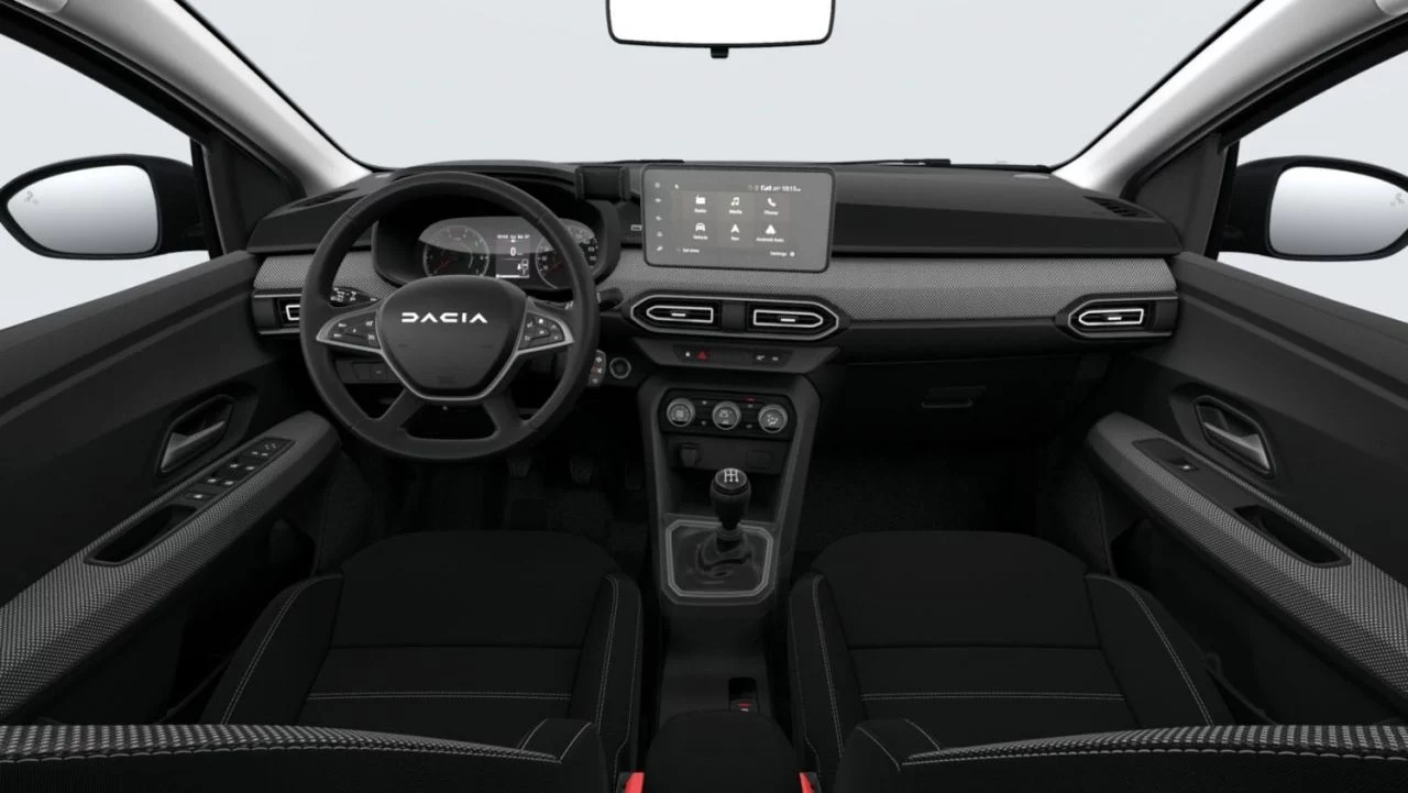 Interior del Dacia Sandero, con diseño funcional y tecnología accesible.