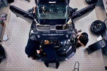 Vista cenital del Ford Mustang GTD en proceso de preparación para Nürburgring.