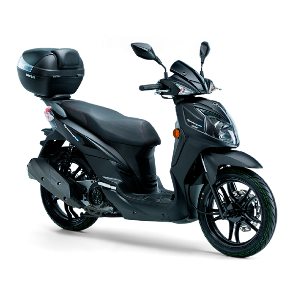 Scooter de 125 con rueda alta, ideal para la ciudad y cómodo para viajes cortos.