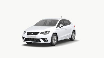 SEAT Ibiza en color blanco, destaca por su diseño moderno y compacto.