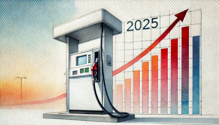 Gráfica que muestra el aumento previsto del precio del diésel en 2025.