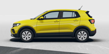 El VW T-Cross presenta un diseño moderno y dinámico con un atractivo color amarillo.