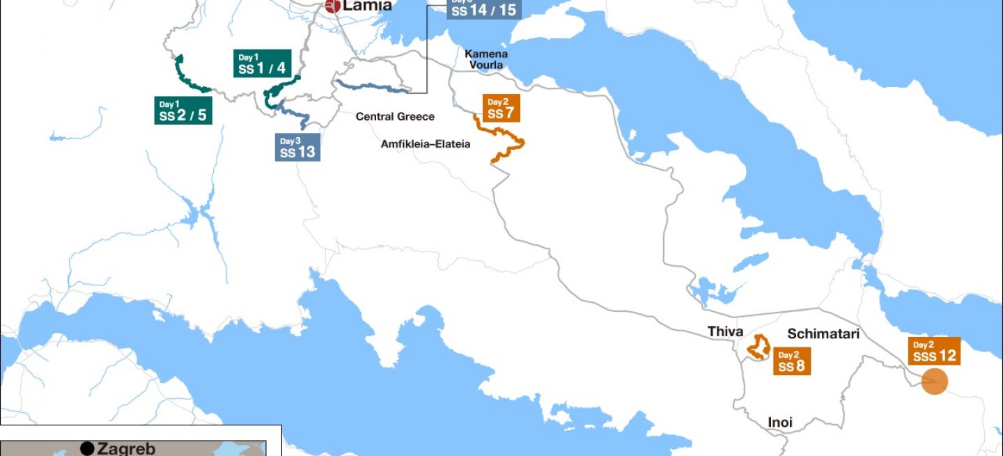 Mapa del itinerario del Rally Acrópolis 2024, una prueba del WRC