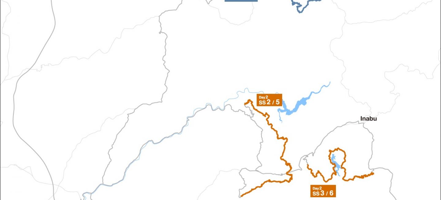 Mapa del Rally de Japón 2024, con rutas y tramos destacados.