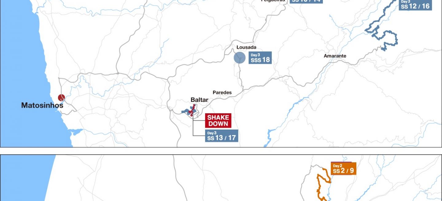 Mapa detallado de las etapas del Rally de Portugal WRC 2024.